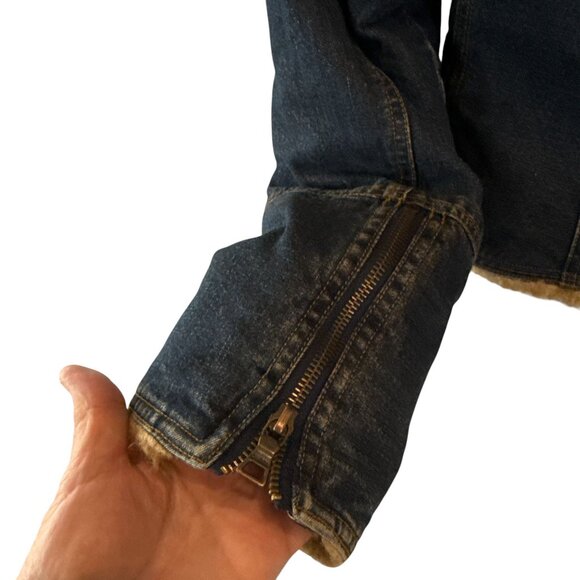 Guess Y2K Women's Denim Jacket Faux Fur Collar Sherpa Lined Vintage Size Small - Picture 9 of 12